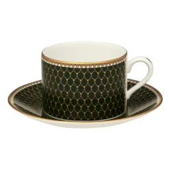 Halcyon Days Halcyon Days China|Halcyon Days|Antler Trellis Dark Green Teacup & Saucer