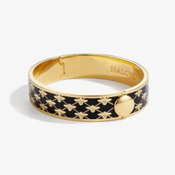 Halcyon Days Bracelets & Bangles|Bee Sparkle Trellis Black & Gold Hinged Bangle