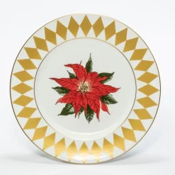 Halcyon Days Halcyon Days China|Halcyon Days|Parterre Gold Rim with Poinsettia Salad Plate