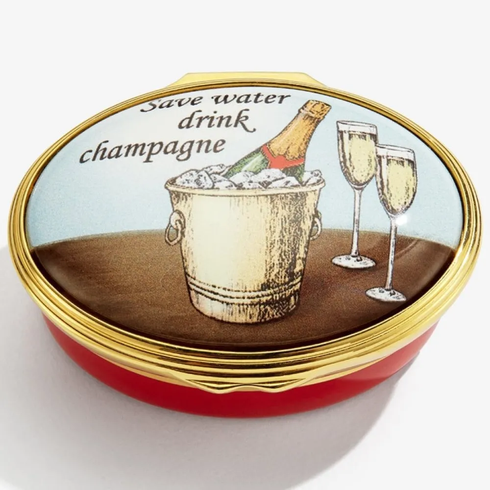 Halcyon Days Halcyon Days Enamels|Save Water, Drink Champagne Enamel Box