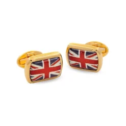Halcyon Days Cufflinks & Men's Accessories|Union Jack Rectangular Gold Cufflinks