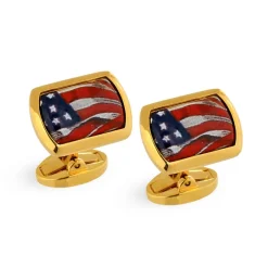 Halcyon Days Cufflinks & Men's Accessories|USA Flag Rectangular Gold Cufflinks