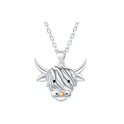 Necklaces & Pendants|Highland Cow & Yellow-Amber Stone Pendant Necklace