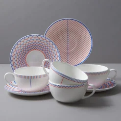Teacups & Saucers|Jo Deakin Ebb Red & Blue Teacup & Saucer