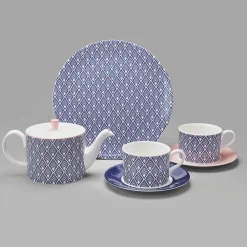 Tea Plates|Jo Deakin Gatsby Tea Plate (Blue & Blush Pink)
