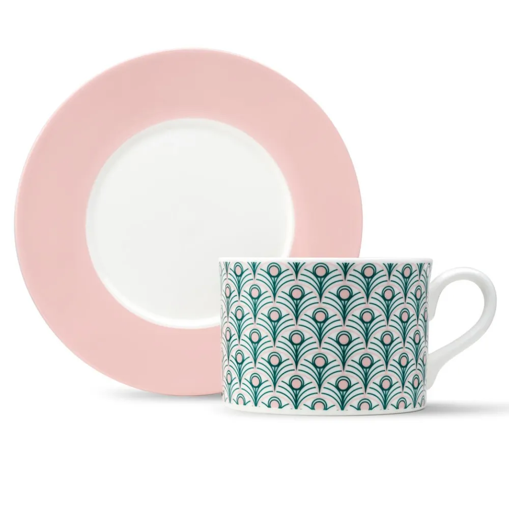 Teacups & Saucers|Jo Deakin Peacock Teal & Blush Pink Cup (Blush Saucer)