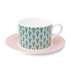 Teacups & Saucers|Jo Deakin Peacock Teal & Blush Pink Cup (Blush Saucer)