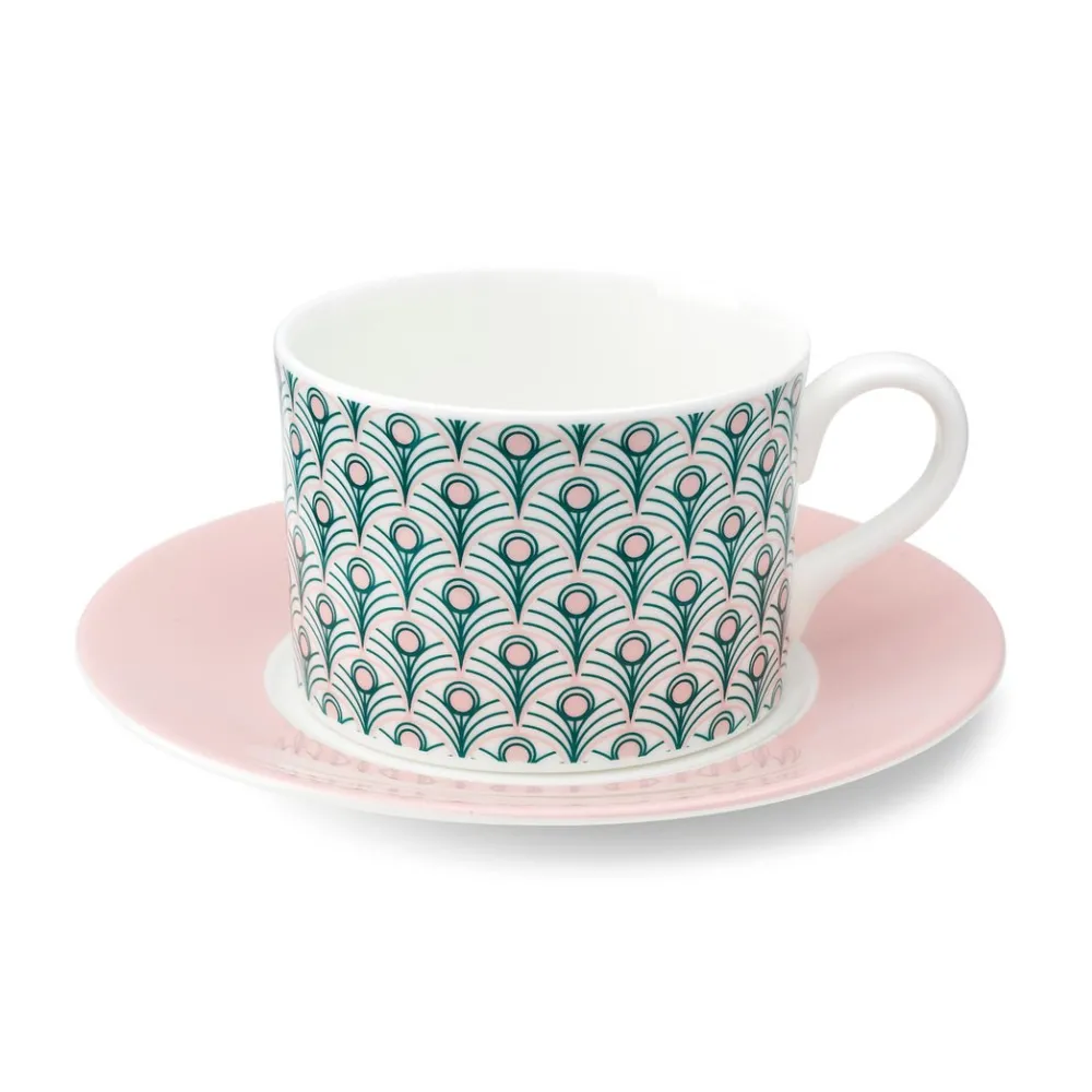 Teacups & Saucers|Jo Deakin Peacock Teal & Blush Pink Cup (Blush Saucer)