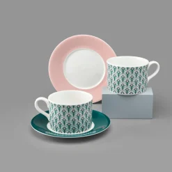 Teacups & Saucers|Jo Deakin Peacock Teal & Blush Pink Cup (Blush Saucer)