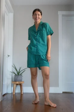 Robes, Nightgowns & Dresses|Jungle Jane Navy-Green Stripes Short Sleep Set