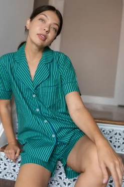 Robes, Nightgowns & Dresses|Jungle Jane Navy-Green Stripes Short Sleep Set