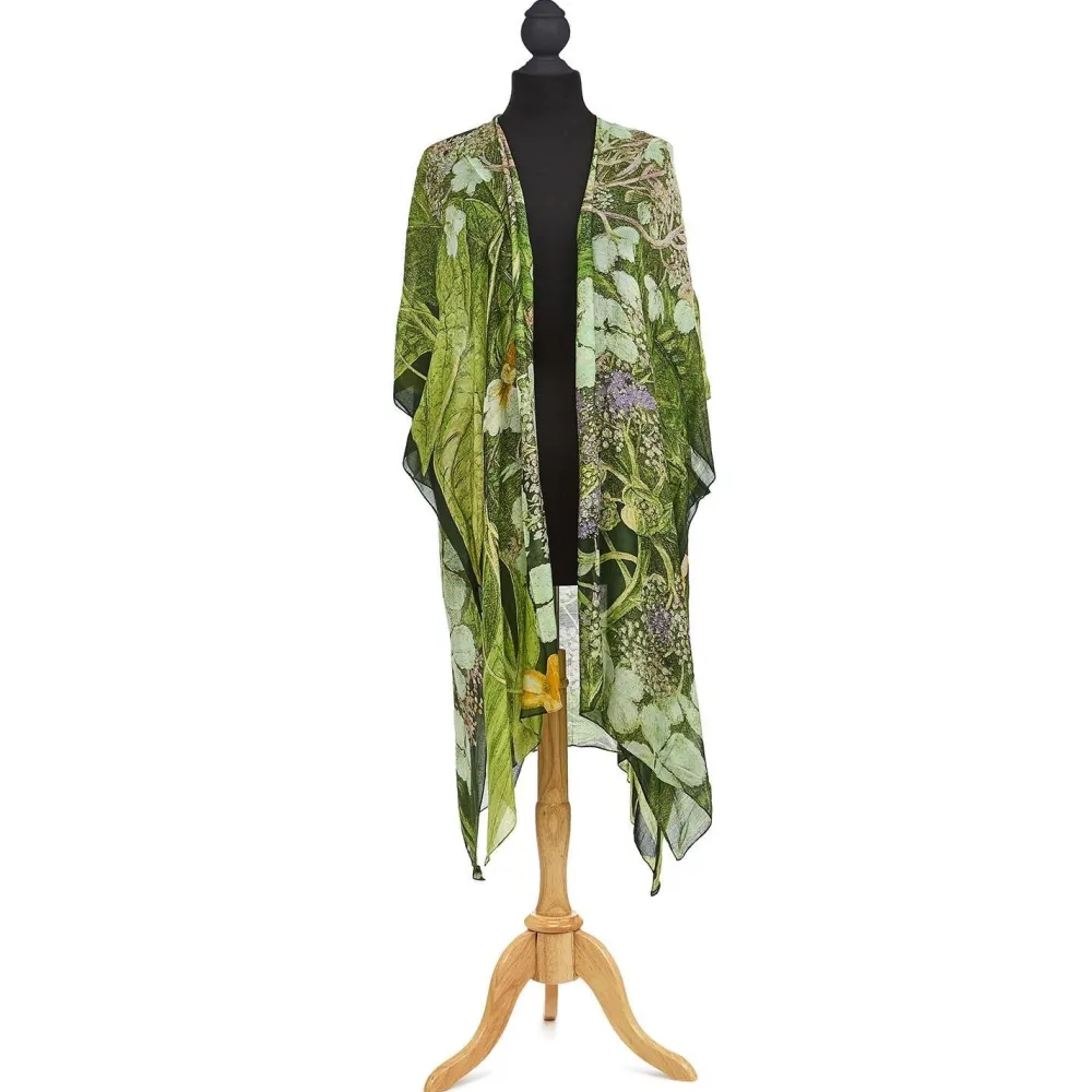 Robes, Nightgowns & Dresses|KEW Hydrangea Print Lime Long Kimono