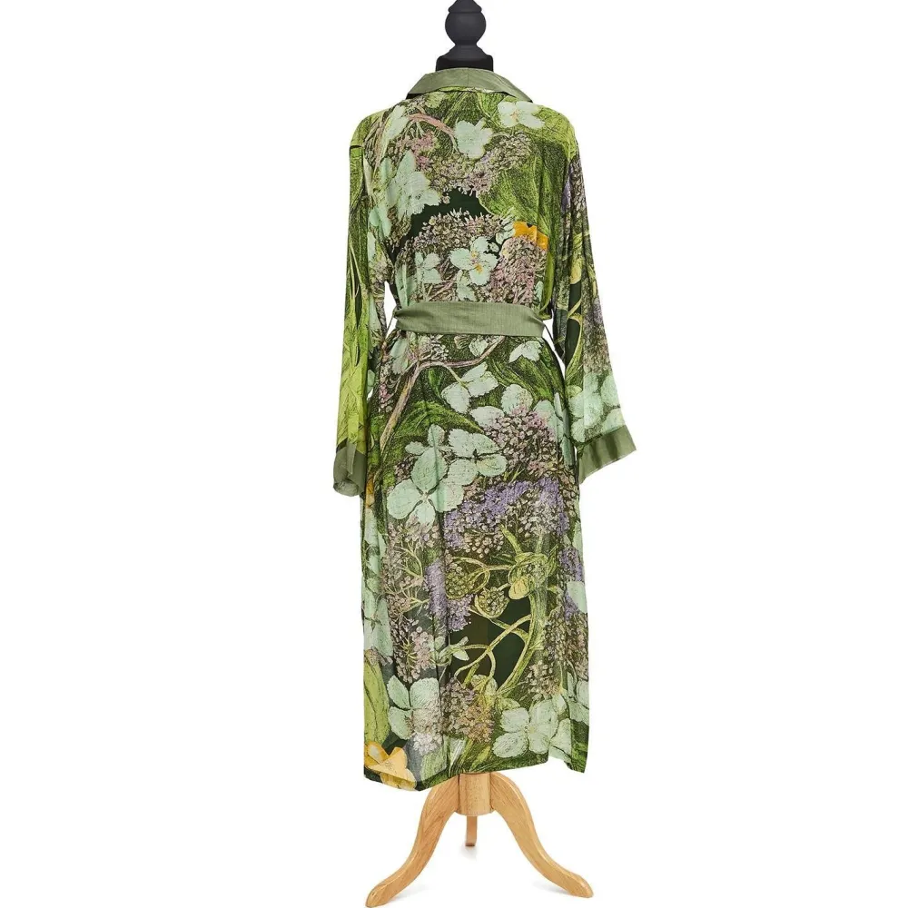 Robes, Nightgowns & Dresses|KEW Hydrangea Print Lime Robe Gown