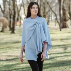 Scarves & Wraps|Light Blue Lambswool Draped Shawl