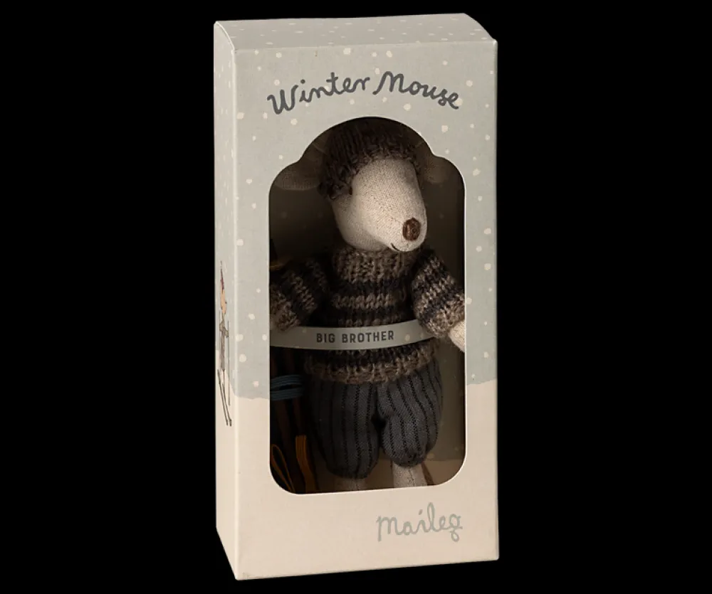 Maileg Maileg|Toys|Winter Mouse with Ski Set, Big Brother (Grey)