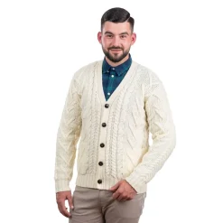 Shirts & Sweaters|Men's V Neck Cable Cardigan (Natural)