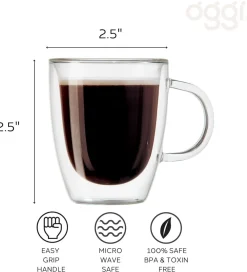 Assorted Mugs|Oggi Double Wall Glass Espresso Cup Set