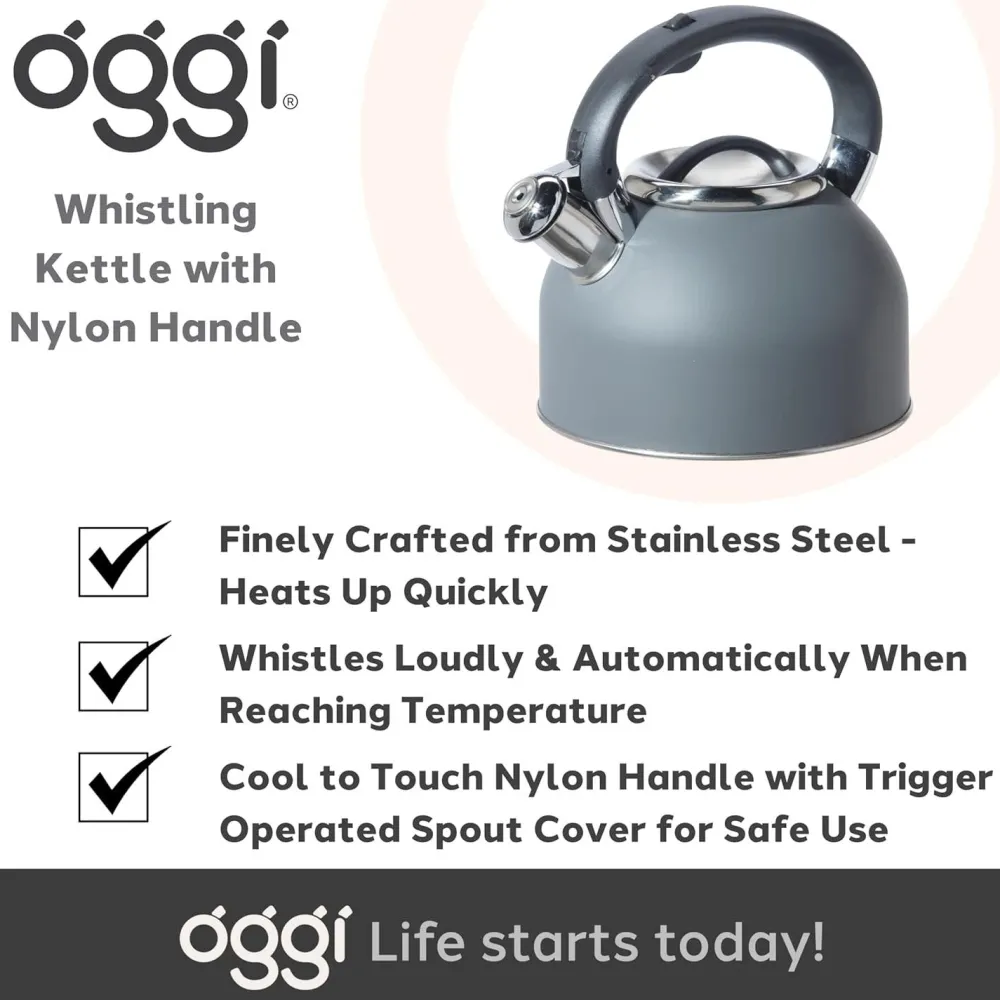 Tea Kettles|Oggi Stainless Steel Whistling Tea Kettle (Charcoal Grey)