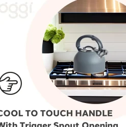 Tea Kettles|Oggi Stainless Steel Whistling Tea Kettle (Charcoal Grey)
