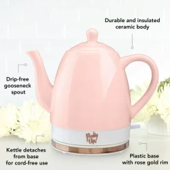 Tea Kettles|Pinky Up Noelle Pink Ceramic Electric Tea Kettle