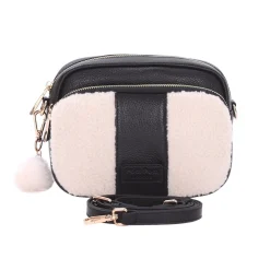 Pom Pom London Pom Pom London|Black Leather & Faux Fleece Original Bag