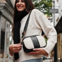 Pom Pom London Pom Pom London|Black Leather & Faux Fleece Original Bag