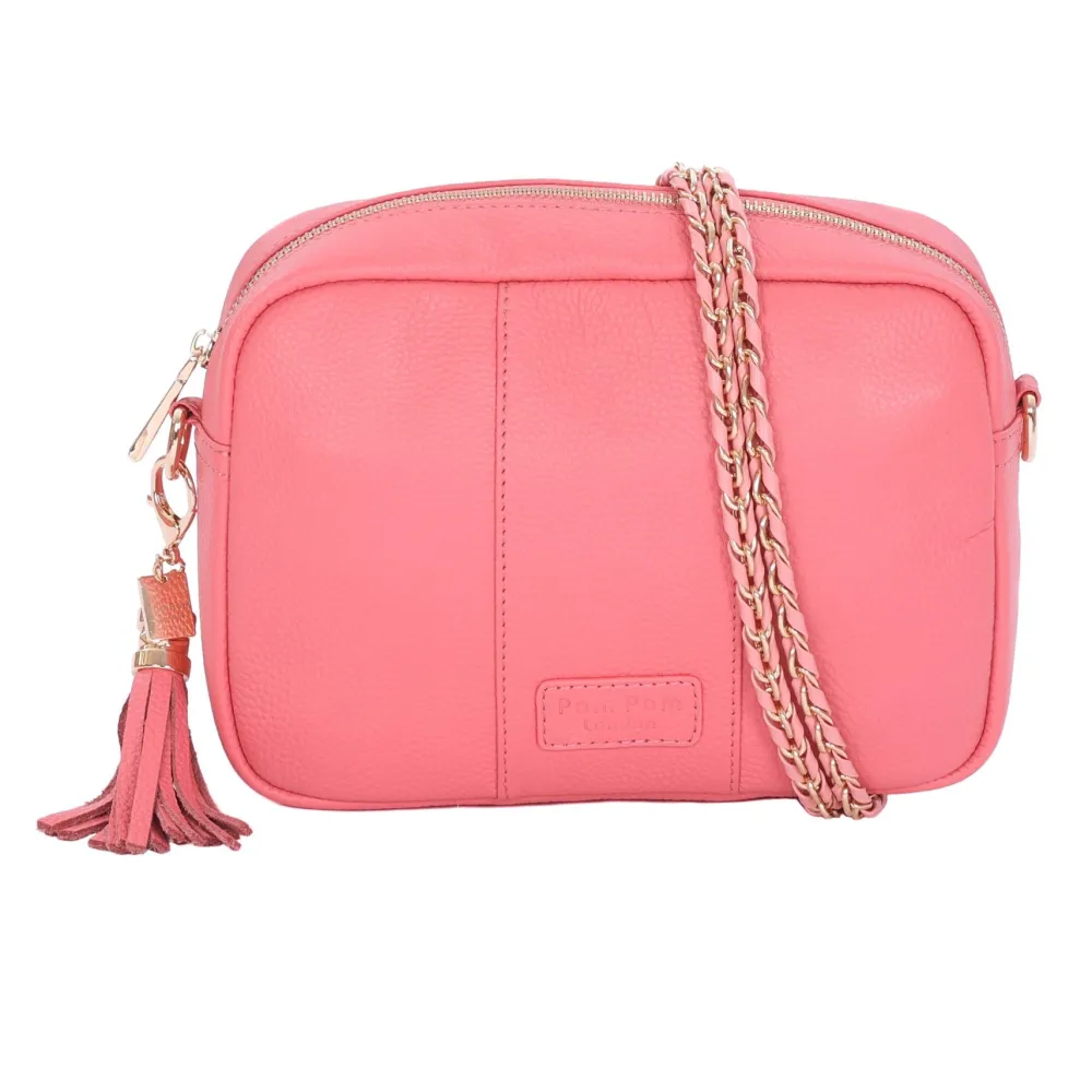 Pom Pom London Pom Pom London|Light Coral Pink Weave Gold Chain Strap