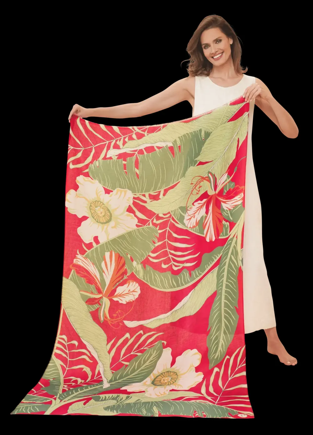 Powder UK Scarves & Wraps|Delicate Tropical Dark Rose Print Scarf