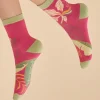 Powder UK Socks|Delicate Tropical Women's Ankle Socks (Dark Rose)
