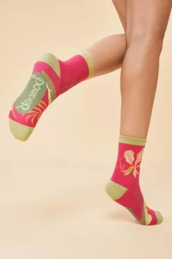 Powder UK Socks|Delicate Tropical Women's Ankle Socks (Dark Rose)