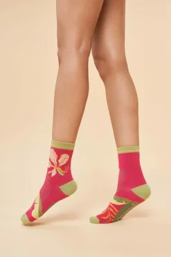 Powder UK Socks|Delicate Tropical Women's Ankle Socks (Dark Rose)