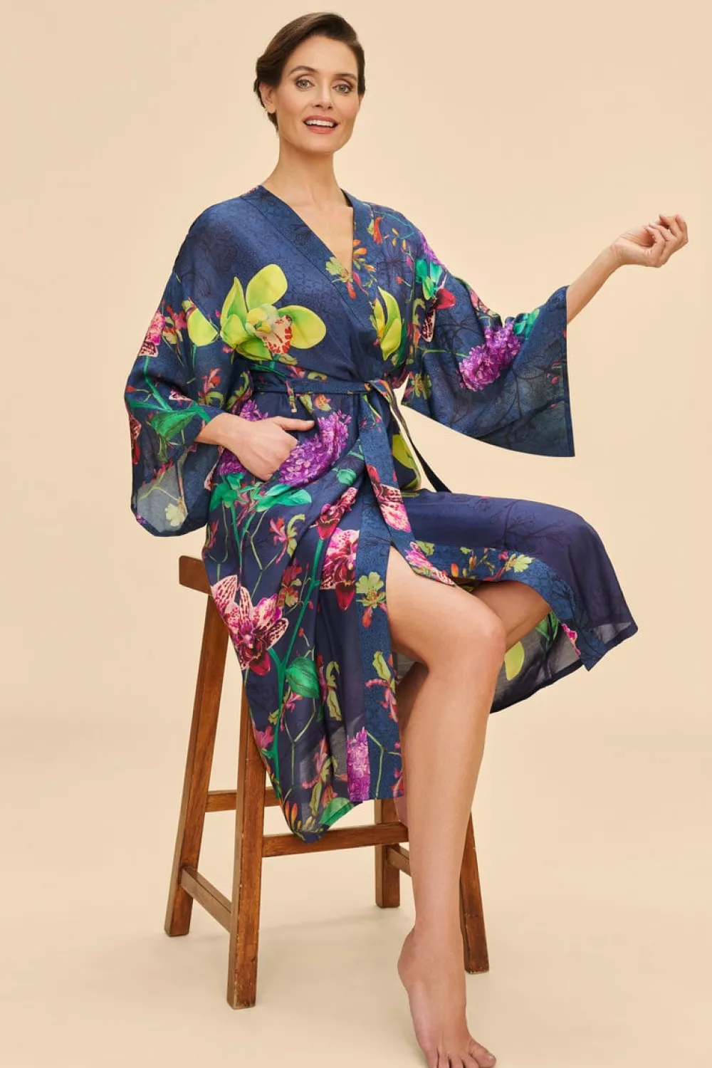 Powder UK Robes, Nightgowns & Dresses|Floral Evening Kimono Gown (Ink)