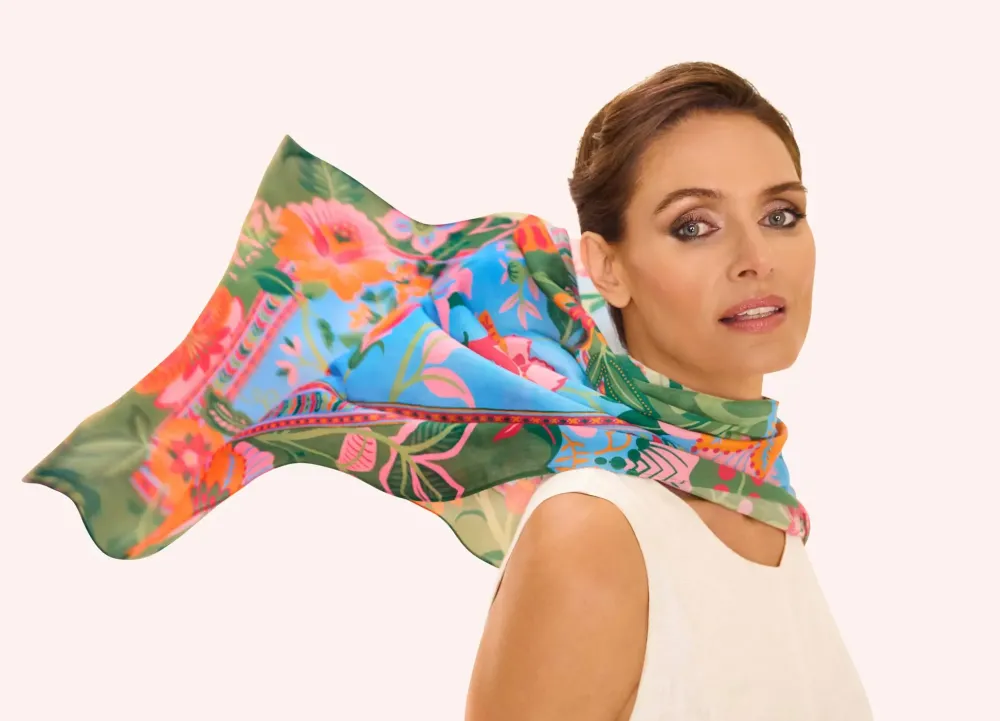 Powder UK Scarves & Wraps|Folky Floral Cornflower Blue Scarf