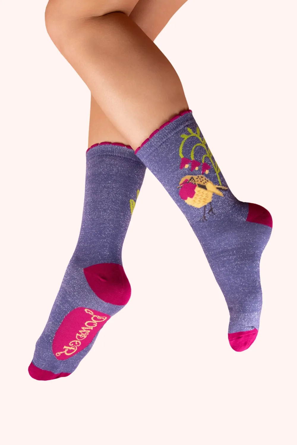 Powder UK Socks|Glitter Robin Red Breast Ankle Socks