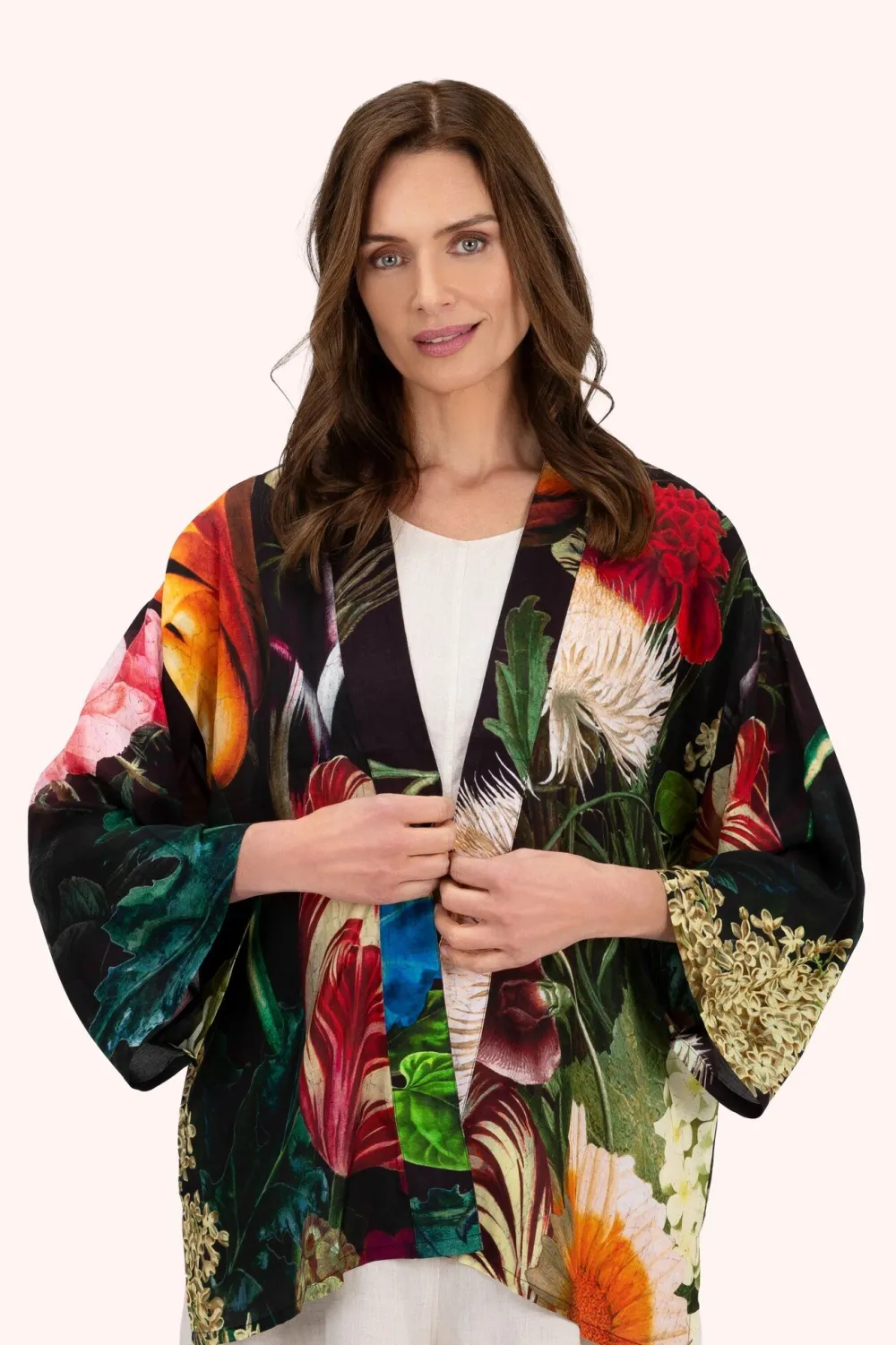 Powder UK Robes, Nightgowns & Dresses|Opulant Florals, Chocolate Mid-Length Kimono