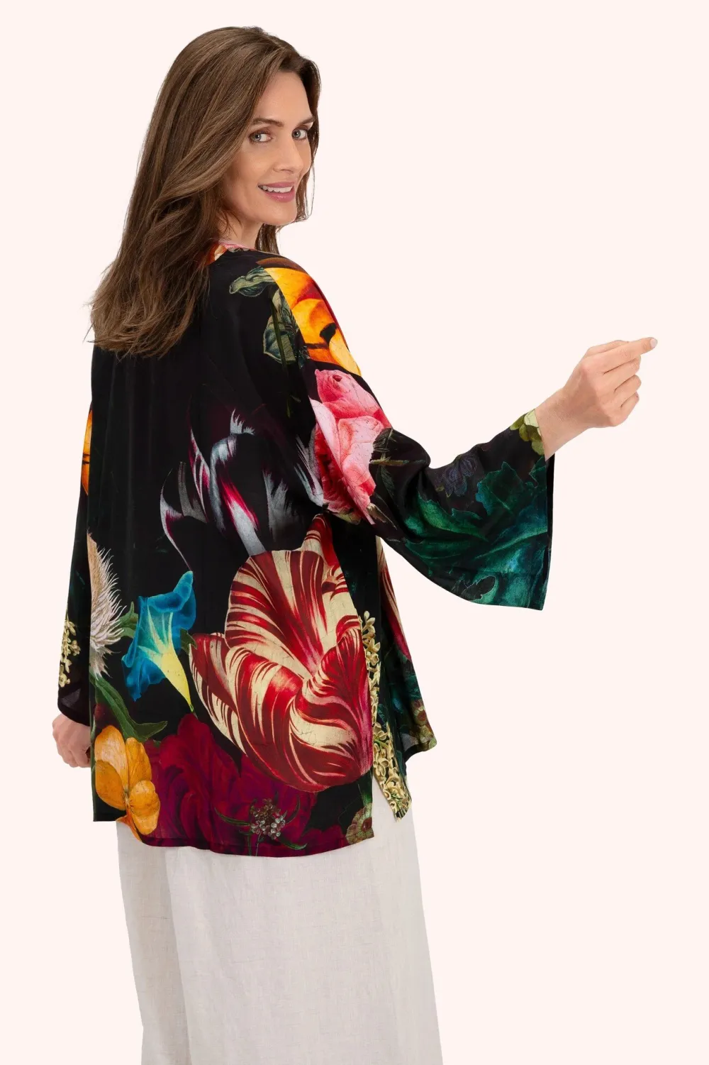 Powder UK Robes, Nightgowns & Dresses|Opulant Florals, Chocolate Mid-Length Kimono