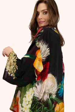 Powder UK Robes, Nightgowns & Dresses|Opulant Florals, Chocolate Mid-Length Kimono