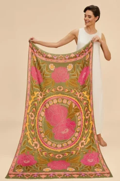 Powder UK Scarves & Wraps|Printed Folk Floral Roses Scarf (Olive)
