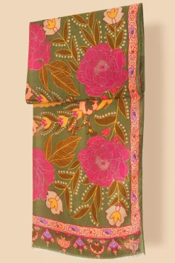 Powder UK Scarves & Wraps|Printed Folk Floral Roses Scarf (Olive)