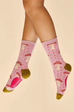 Powder UK Socks|Tiny Toadstools Ankle Socks (Rose)