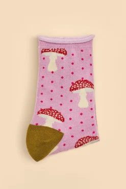Powder UK Socks|Tiny Toadstools Ankle Socks (Rose)