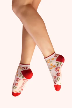 Powder UK Socks|Wild Flowers Cream Women's Trainer Socks