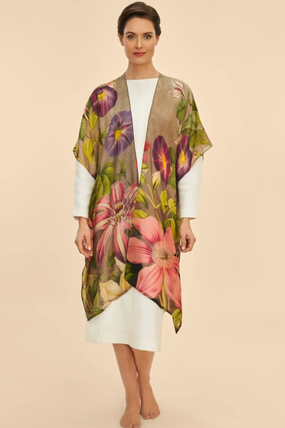 Powder UK Scarves & Wraps|Wool Wraparound Oversized Botanicals (Slate)