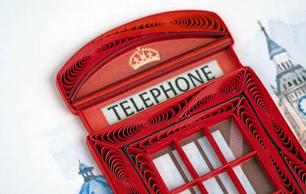 Greeting Cards|Red Telephone Booth Quilled Greeting Card