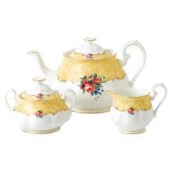Royal Albert Tea Sets|Teapots|100 Years of 1990 Bouquet Teapot, Cream & Sugar Set