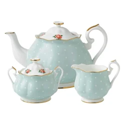 Royal Albert Tea Sets|Teapots|Polka Rose Teapot, Cream & Sugar Set