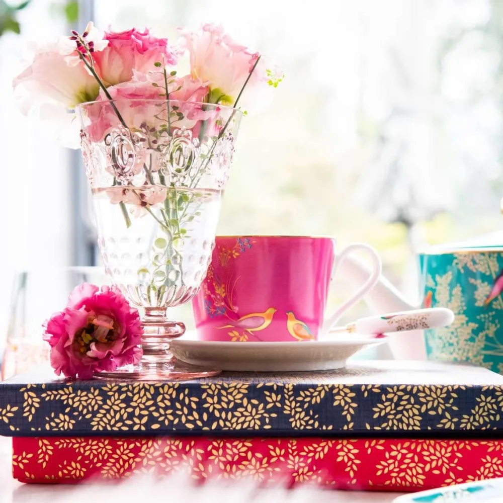 Sara Miller London Teacups & Saucers|Sara Miller Chelsea Collection Pink Birds Teacup & Saucer