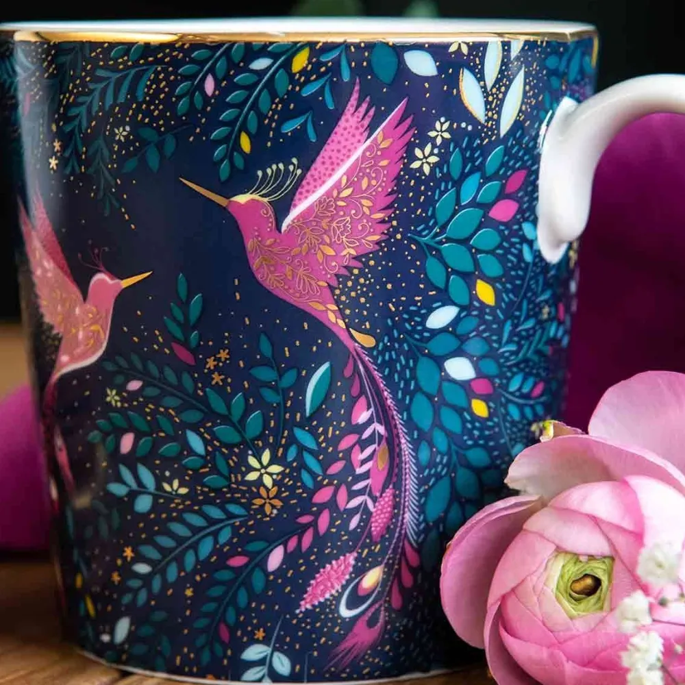 Sara Miller London Assorted Mugs|Sara Miller India Hummingbird Paradise Blue Mug