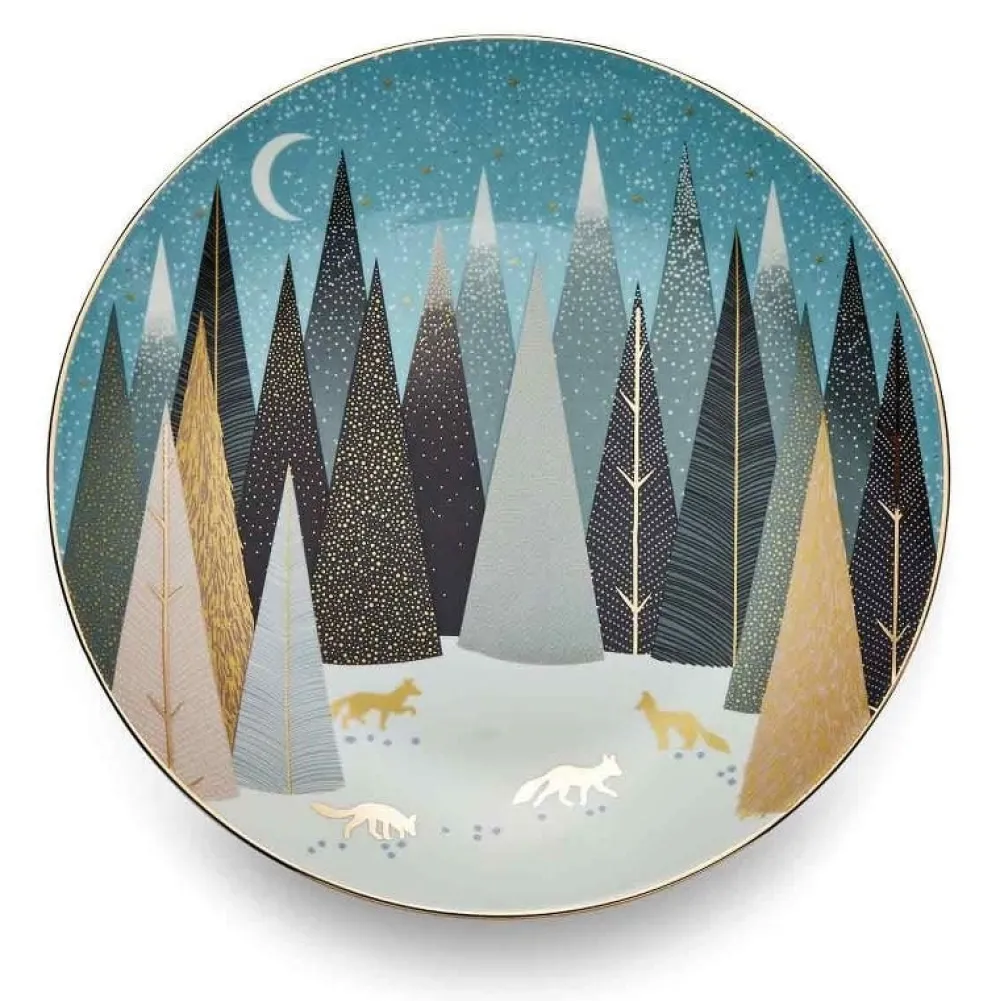 Sara Miller London Tea Plates|Sara Miller Frosted Pines Dessert Plate (Foxes)