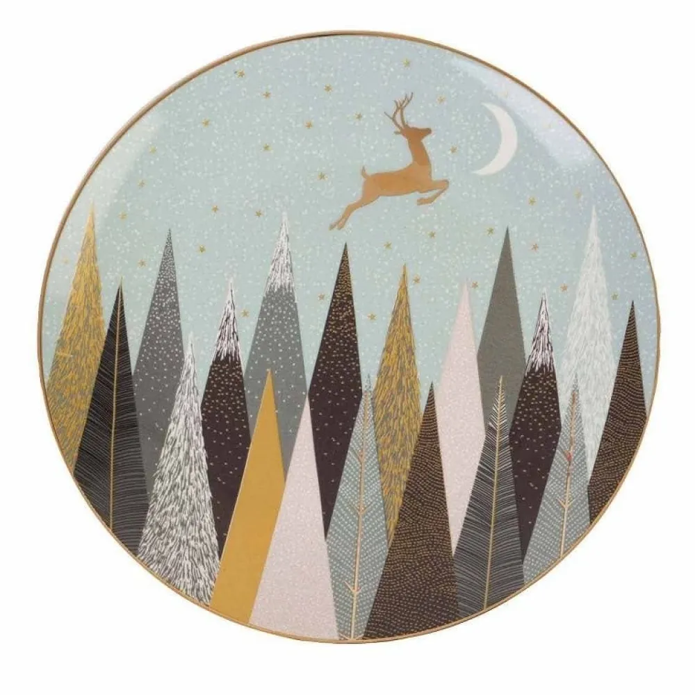 Sara Miller London Tea Plates|Sara Miller Frosted Pines Dessert Plate (Reindeer)